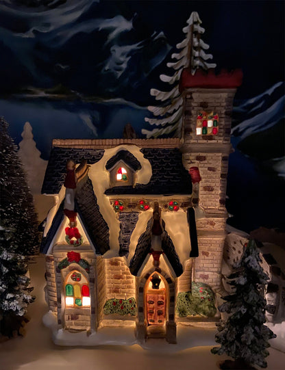 Illuminated Stoney Bridge Church by Santa's Workbench Collection. Victorian Series. Christmas Village Building. Porcelain Lighted House. - Tampa Home & Garden Store