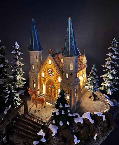 Illuminated Stoney Bridge Church by Santa's Workbench Collection. Victorian Series. Christmas Village Building. Porcelain Lighted House. - Tampa Home & Garden Store