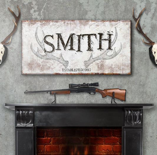 Rustic Family Antler Sign canvas with distressed white finish Tailored Canvases on Tampa Home & Garden Store