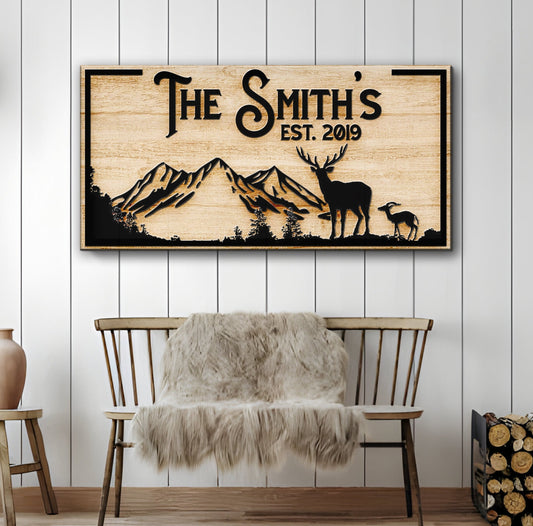 Family Mountain Sign II crafting sign with mountains and deer silhouettes Tailored Canvases on Tampa Home & Garden Store