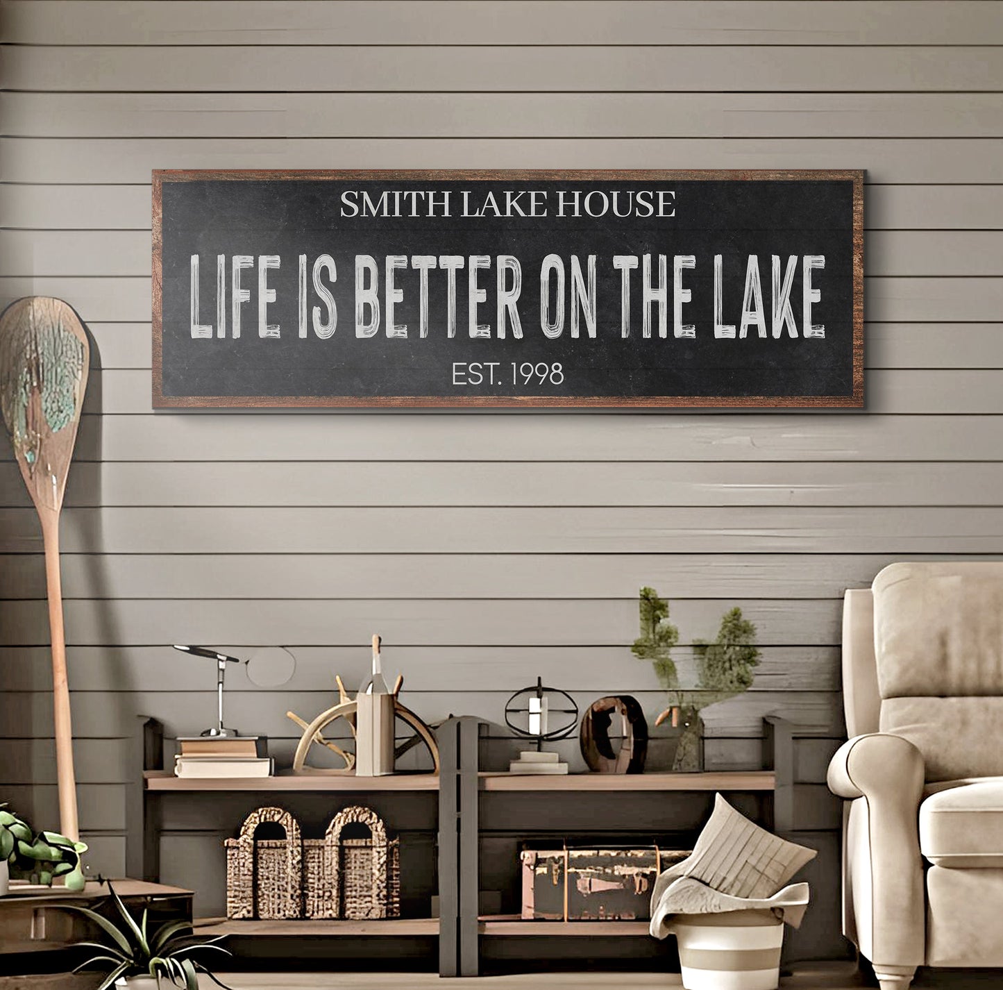 Life Is Better On The Lake Sign III canvas wall art copper framed by Tailored Canvases on Tampa Home & Garden Store