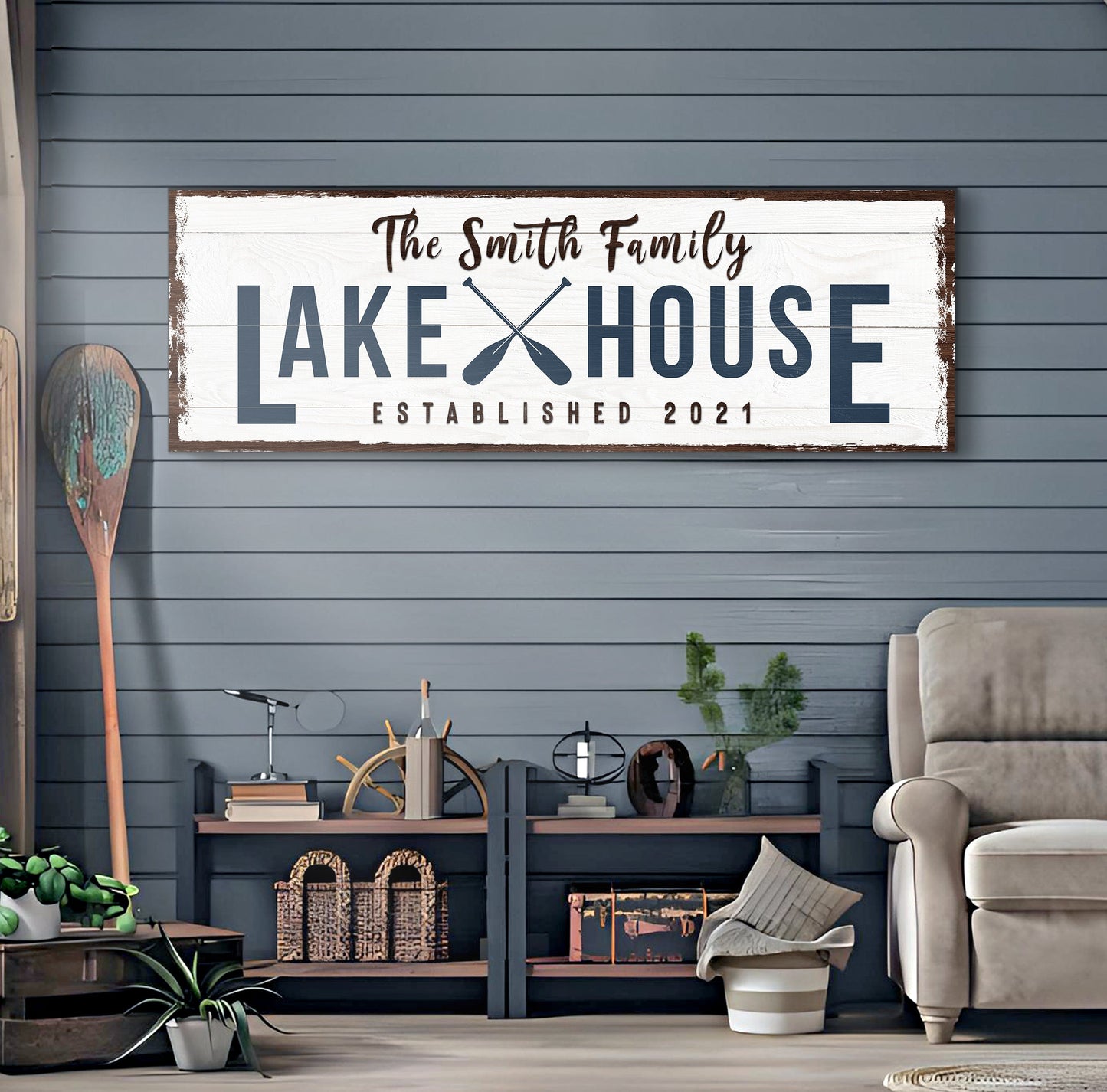 Family Lake House Arrow Sign II canvas wall art by Tailored Canvases on Tampa Home & Garden Store