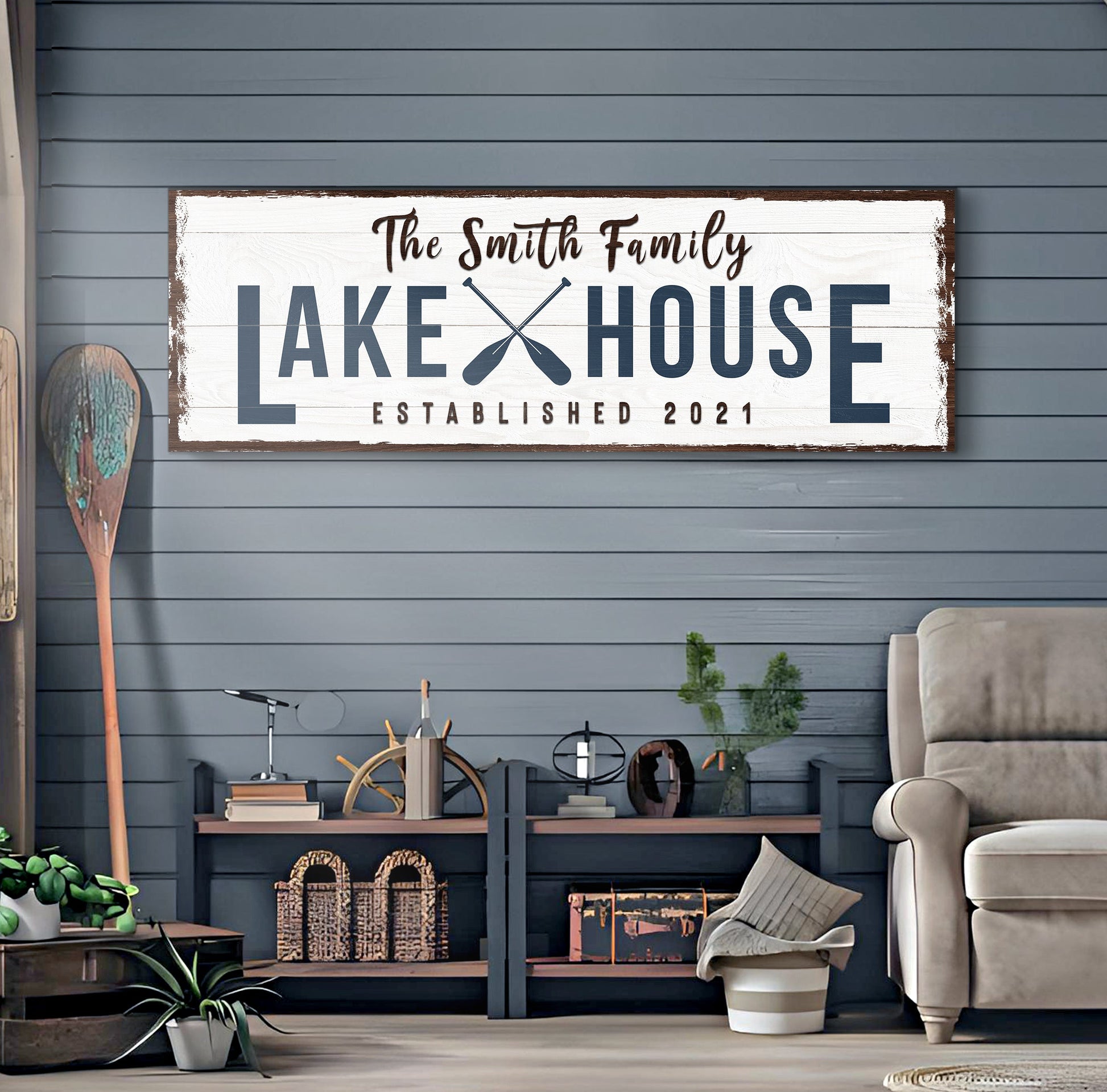 Family Lake House Arrow Sign II canvas wall art by Tailored Canvases on Tampa Home & Garden Store