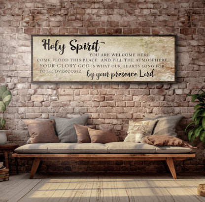 Canvas sign Holy Spirit You Are Welcome Here Sign VI beige distressed frame wall decor Tailored Canvases on Tampa Home & Garden Store