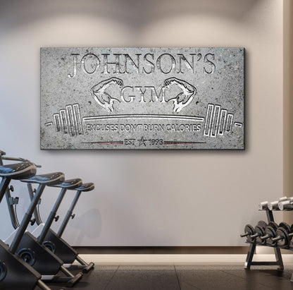 Gym Sign IX canvas by Tailored Canvases, weathered gray crafting canvas gym decor on Tampa Home & Garden Store