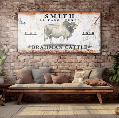 Brahman Cattle III canvas sign with rustic distressed finish by Tailored Canvases on Tampa Home & Garden Store