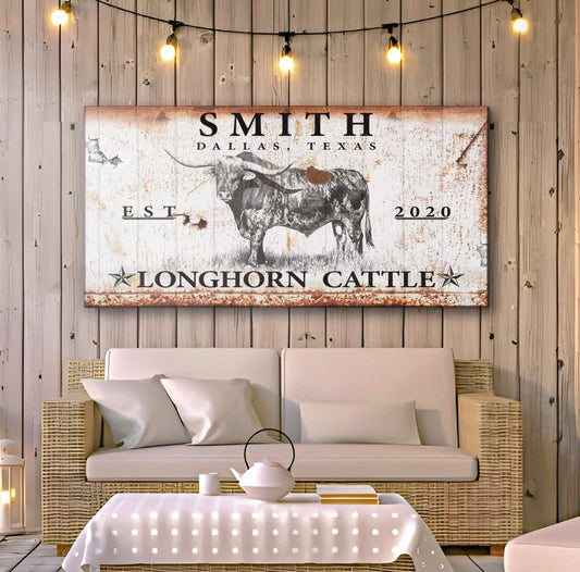 Longhorn Rustic Cattle Sign III canvas crafting sign by Tailored Canvases with rustic finish on Tampa Home & Garden Store