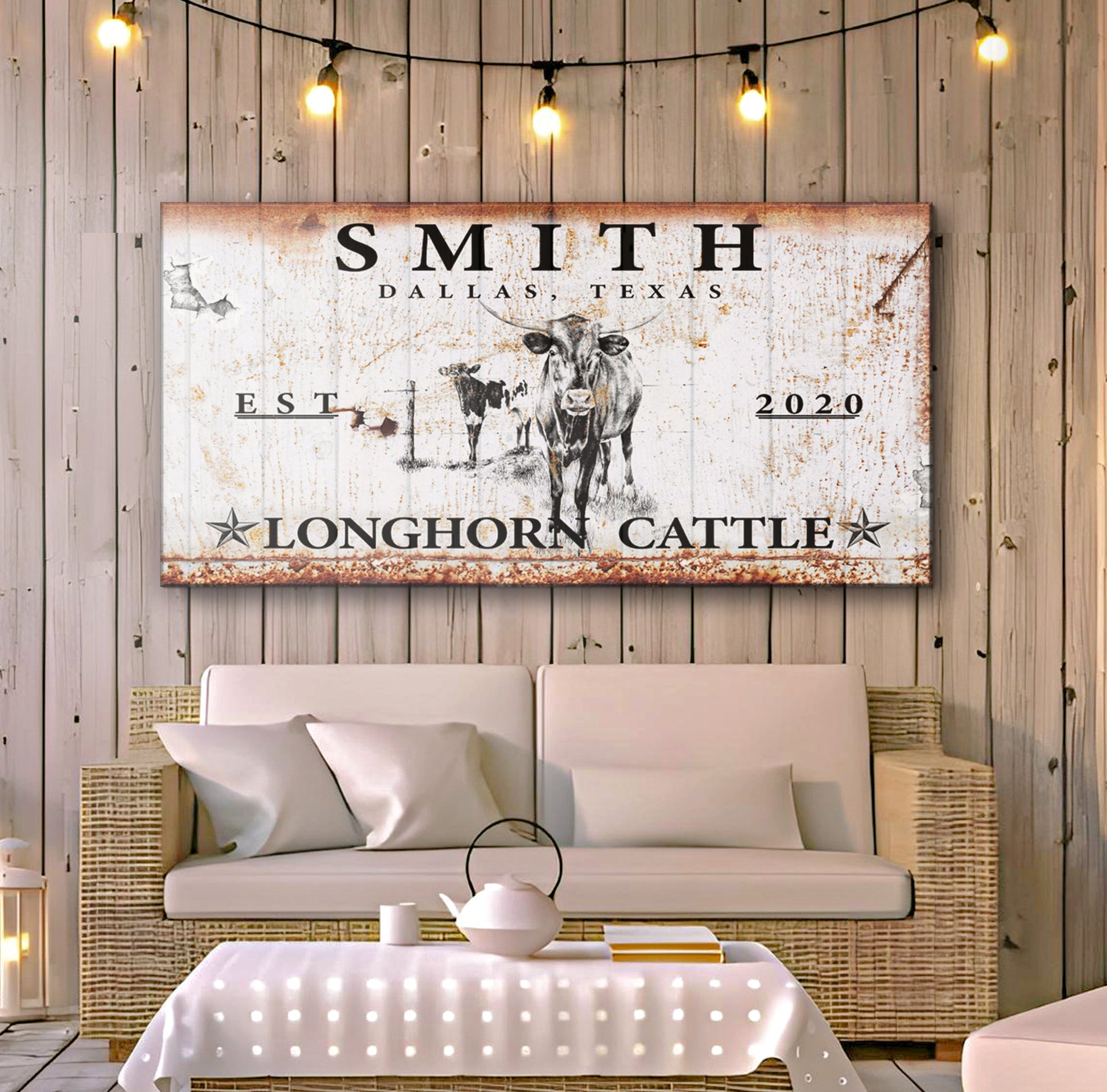 Longhorn Rustic Cattle Sign II canvas by Tailored Canvases with rusted vintage cattle art on Tampa Home & Garden Store