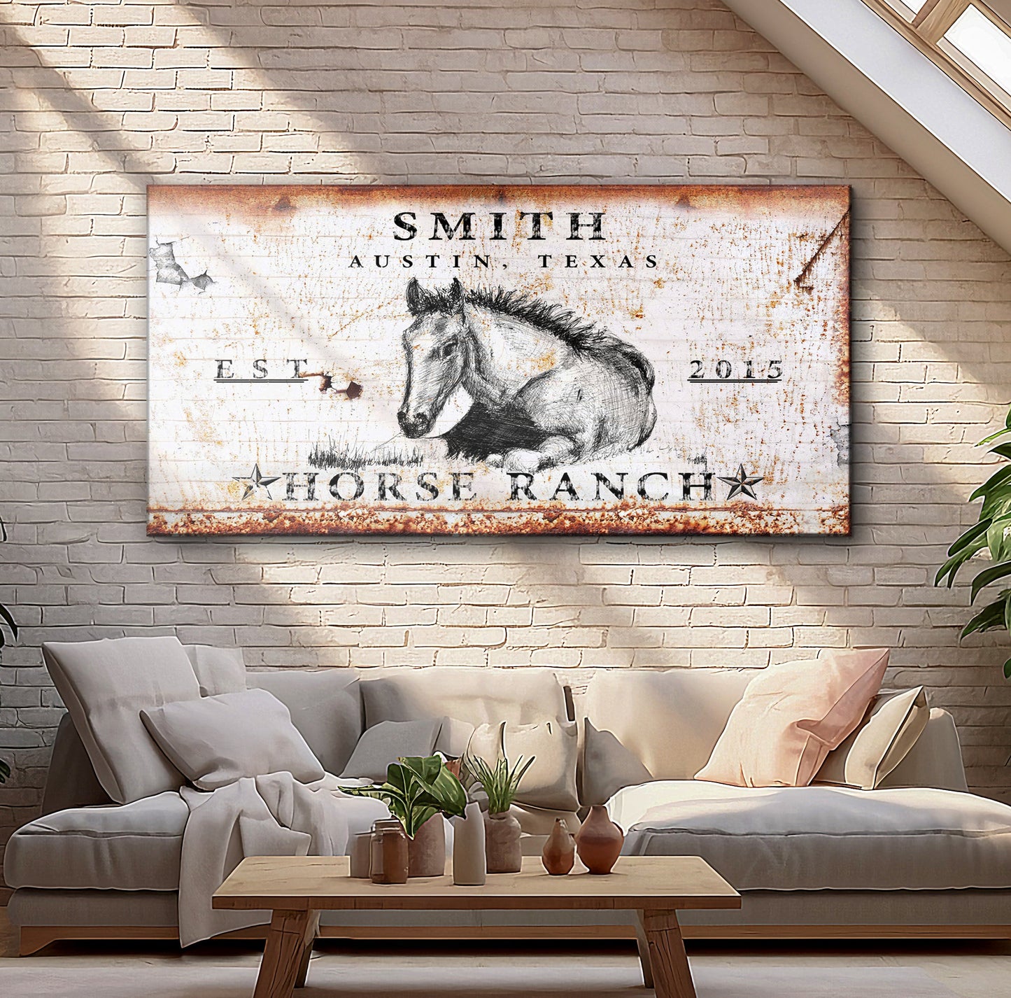 Rustic Horse Ranch Sign IV canvas by Tailored Canvases with a horse sketch and vintage type on Tampa Home & Garden Store