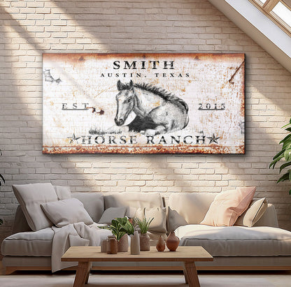 Rustic Horse Ranch Sign IV canvas by Tailored Canvases with a horse sketch and vintage type on Tampa Home & Garden Store