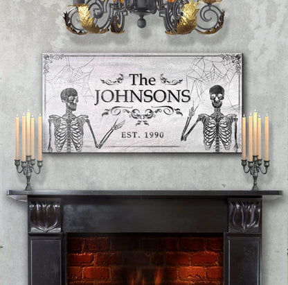 Gothic Family Sign III canvas with skeletons and cobweb border by Tailored Canvases on Tampa Home & Garden Store
