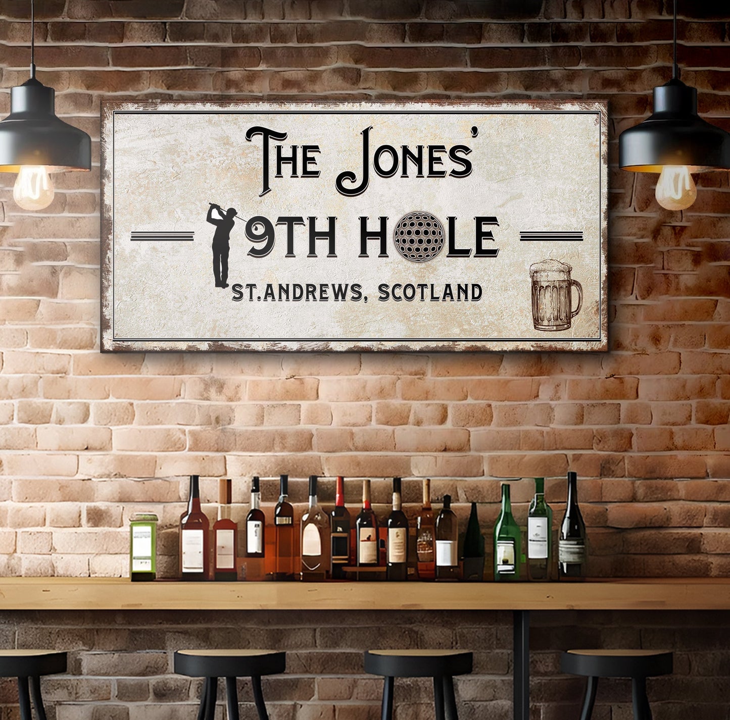 19th Hole Golf Sign canvas by Tailored Canvases with parchment, golfer silhouette and beer mug on Tampa Home & Garden Store