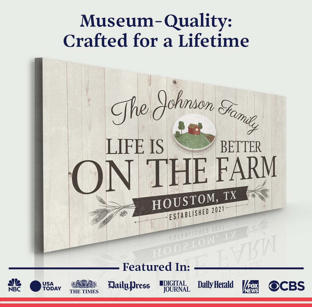 Life Is Better On The Farm sign on canvas with rustic wood panels Tailored Canvases on Tampa Home & Garden Store
