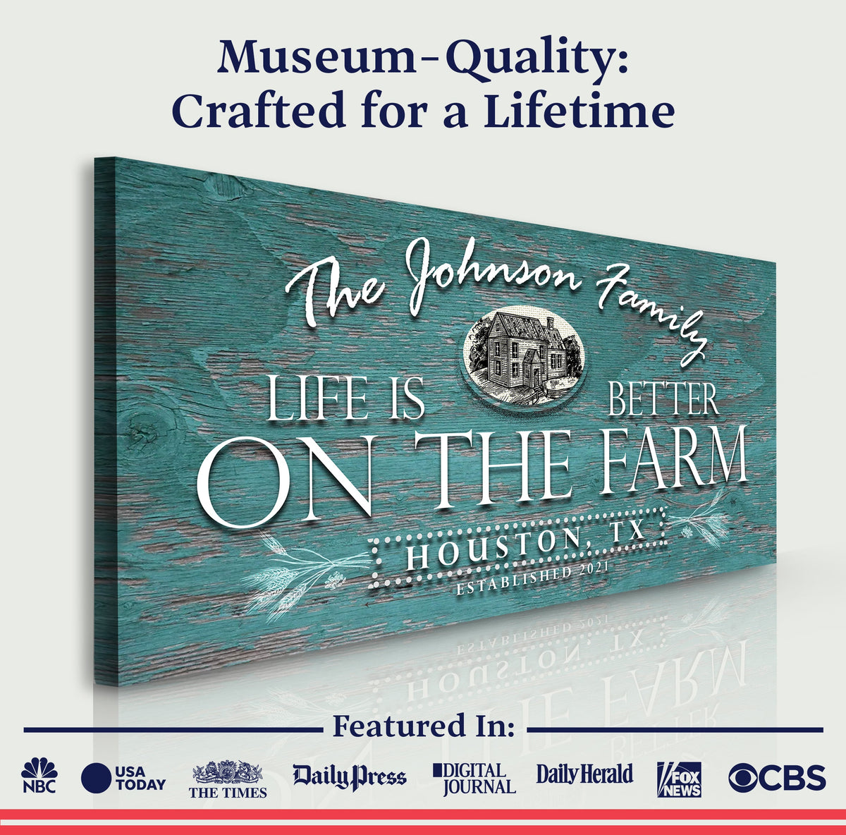 Canvas Life Is Better On The Farm Sign VI by Tailored Canvases, teal woodgrain on Tampa Home & Garden Store
