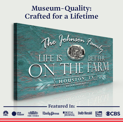 Canvas Life Is Better On The Farm Sign VI by Tailored Canvases, teal woodgrain on Tampa Home & Garden Store