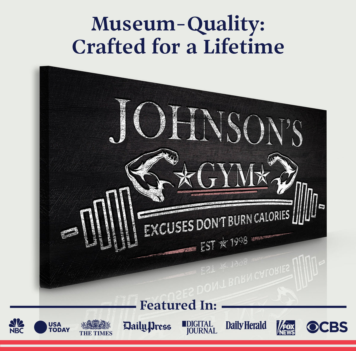 Gym Sign II canvas by Tailored Canvases with black board and white distressed typography on Tampa Home & Garden Store