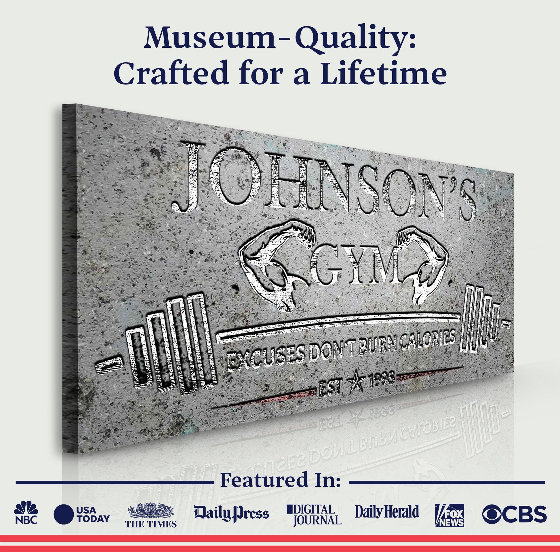 Gym Sign IX canvas by Tailored Canvases; weathered gray textured canvas with bold lettering on Tampa Home & Garden Store