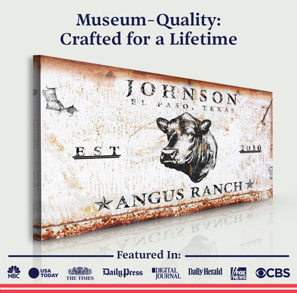 Angus Ranch Sign III canvas by Tailored Canvases; distressed rusted vintage Americana sign on Tampa Home & Garden Store