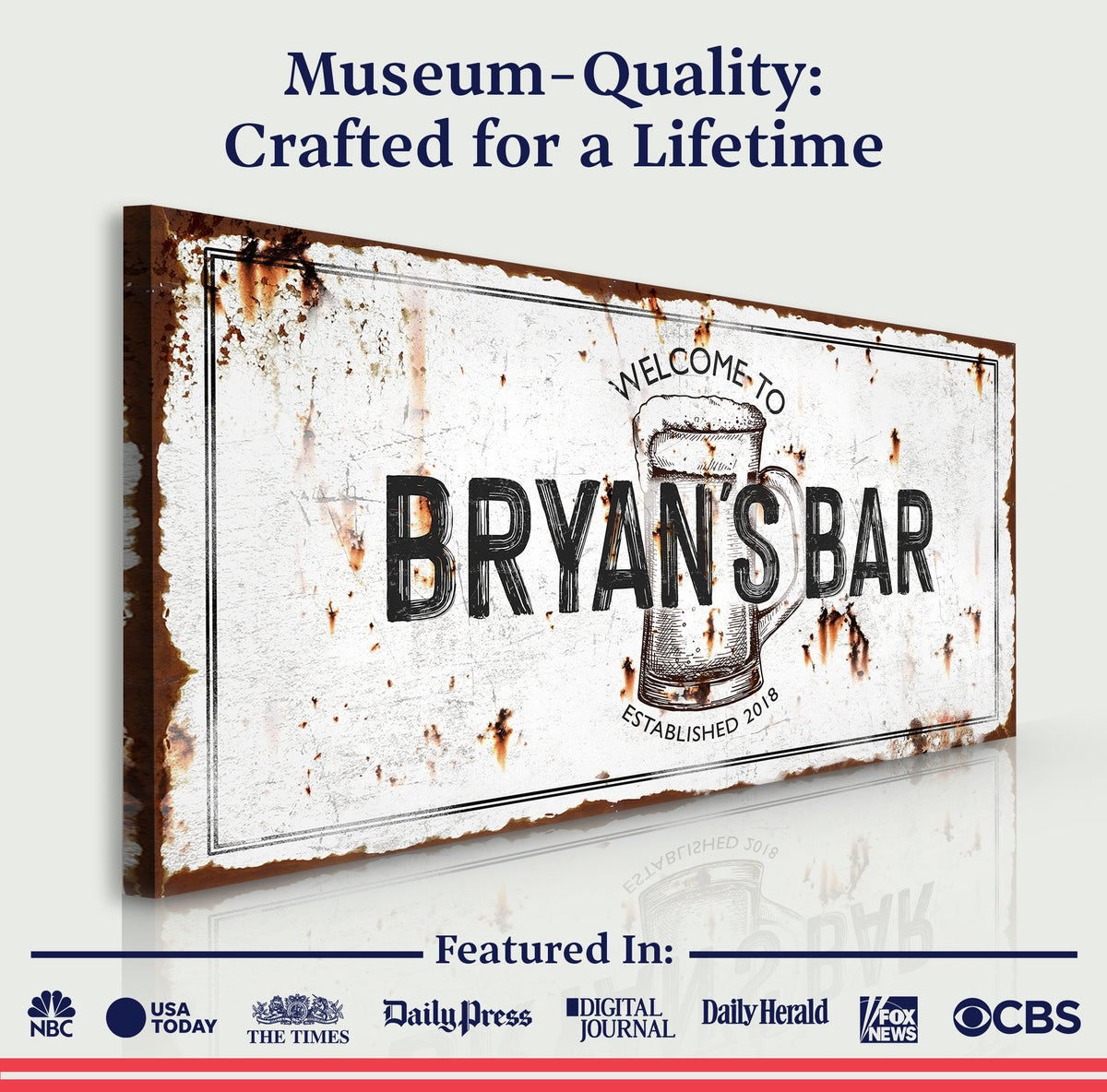 Beer Barrel Bar Sign II canvas crafting piece with rusted distressed edges by Tailored Canvases on Tampa Home & Garden Store