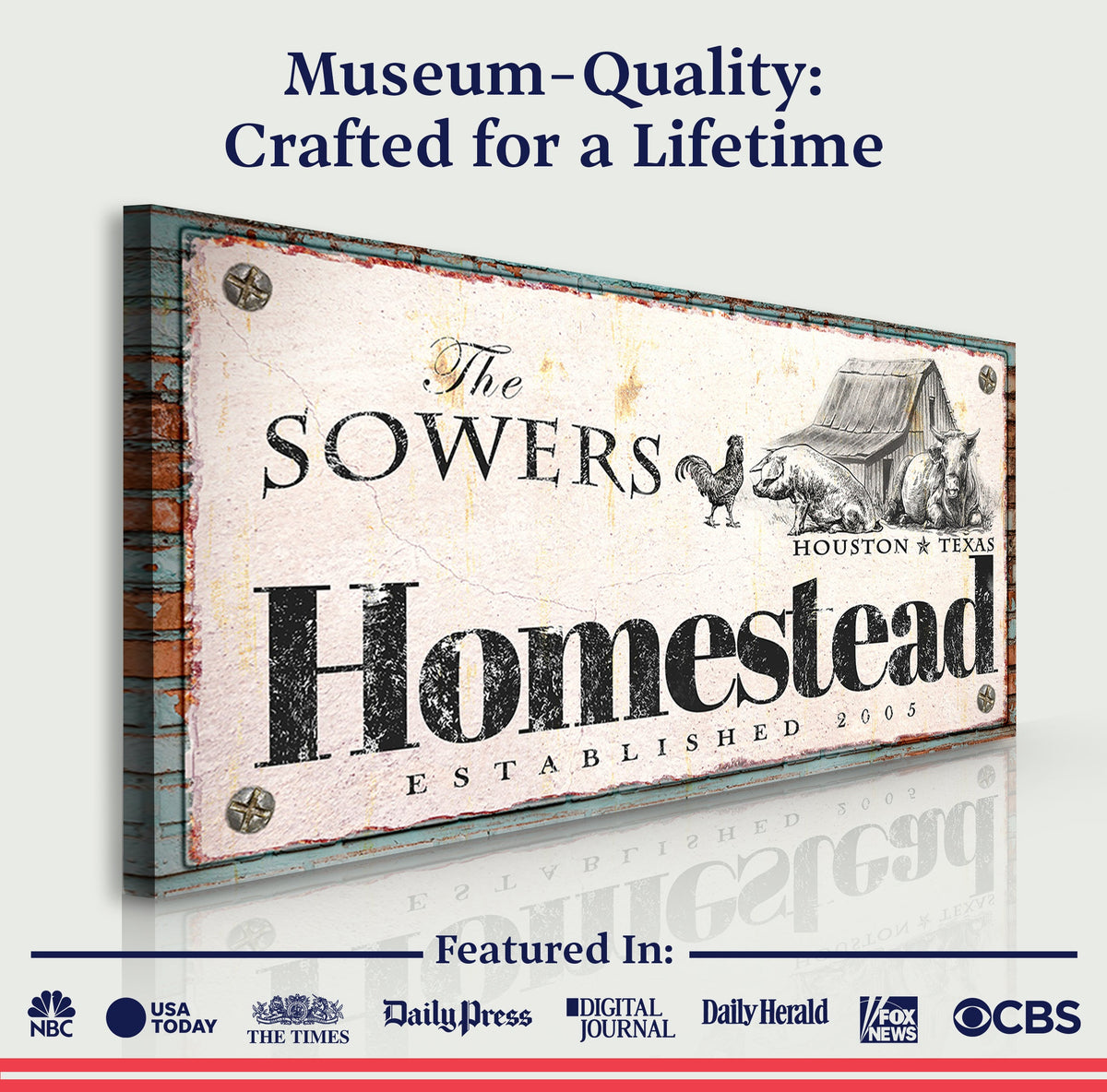 Homestead Sign III canvas by Tailored Canvases, town sign with barn and cattle motif on Tampa Home & Garden Store