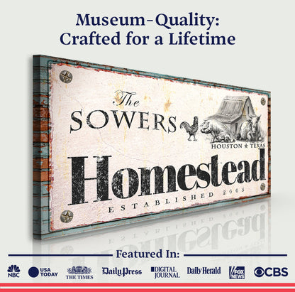 Homestead Sign III canvas by Tailored Canvases, town sign with barn and cattle motif on Tampa Home & Garden Store