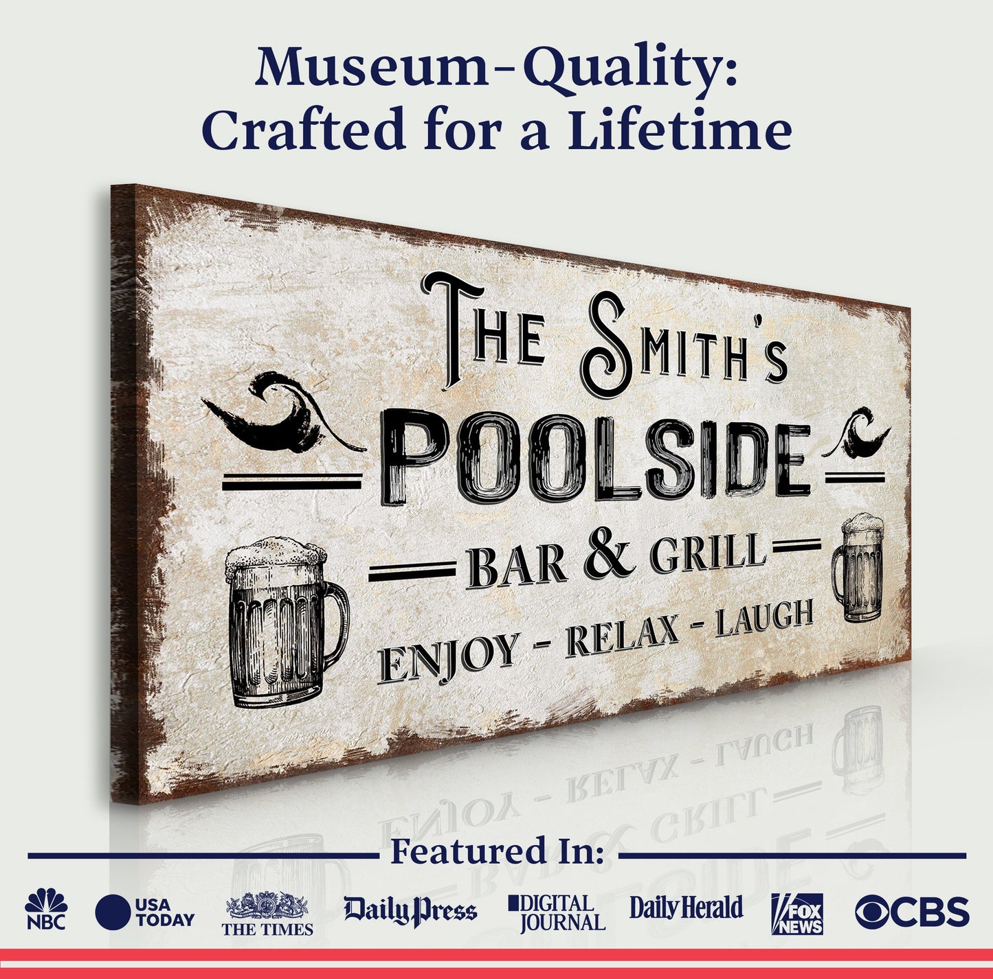 Canvas sign Poolside Bar & Grill design on vintage cream background Tailored Canvases on Tampa Home & Garden Store