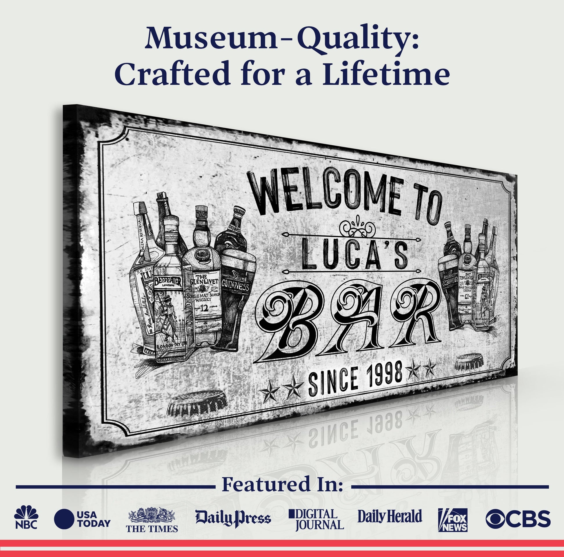 Bar Sign VI canvas with vintage bottle illustration Tailored Canvases on Tampa Home & Garden Store