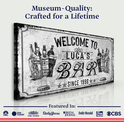 Bar Sign VI canvas with vintage bottle illustration Tailored Canvases on Tampa Home & Garden Store