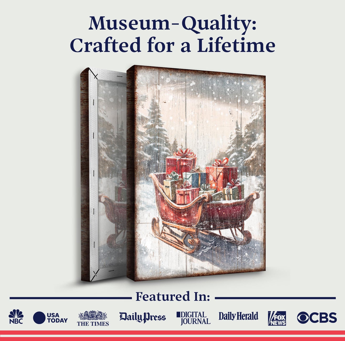 Canvas Vintage Christmas Sleigh Sled Wall Art V multi-panel winter scene with gifts on Tampa Home & Garden Store