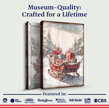 Canvas Vintage Christmas Sleigh Sled Wall Art V multi-panel winter scene with gifts on Tampa Home & Garden Store