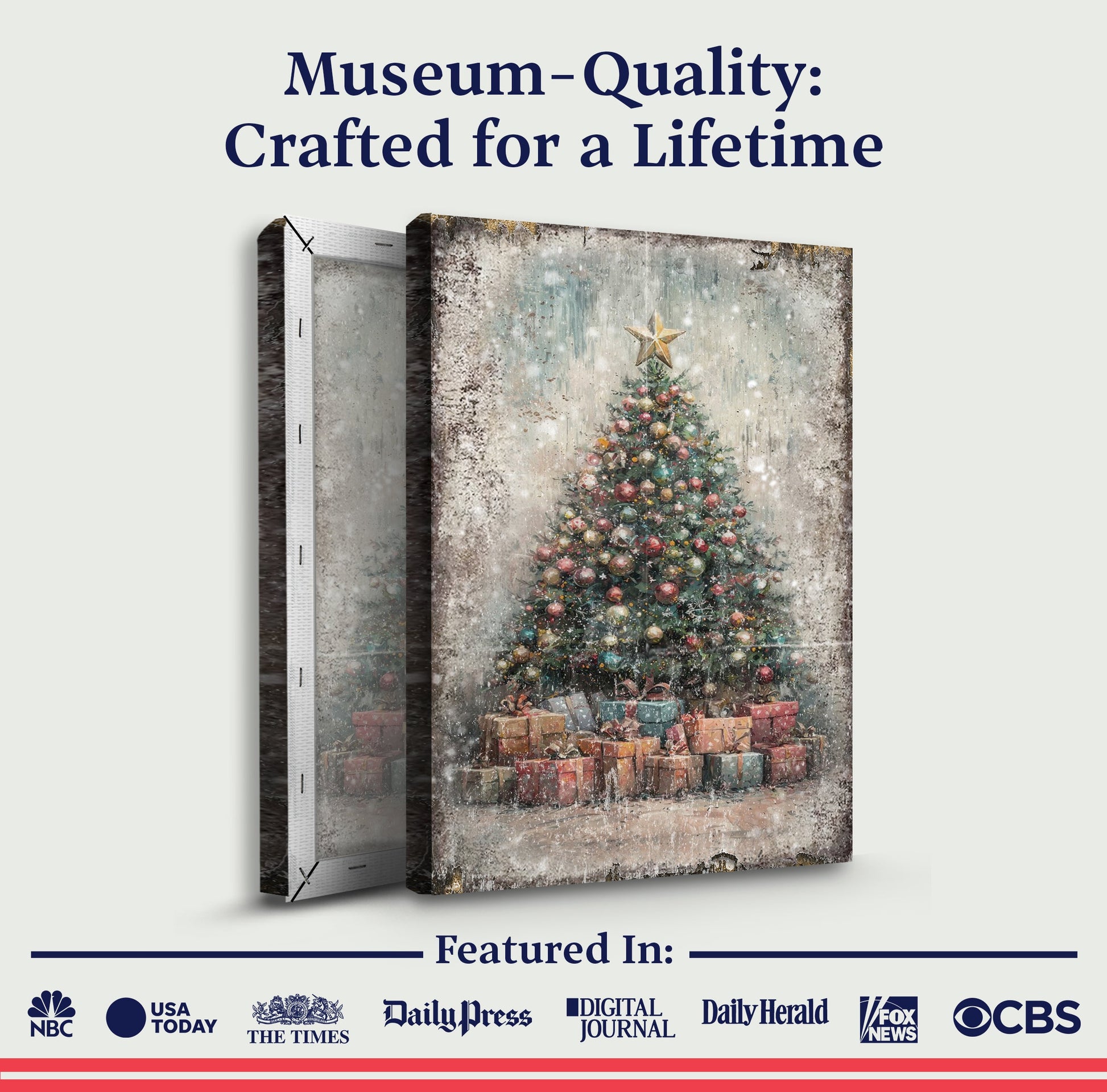 Canvas wall art Vintage Christmas Tree With Gifts, 3-panel set by Tailored Canvases on Tampa Home & Garden Store