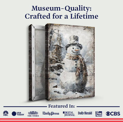 Vintage Snowman Christmas Wall Art II canvas by Tailored Canvases; snowy winter scene on Tampa Home & Garden Store