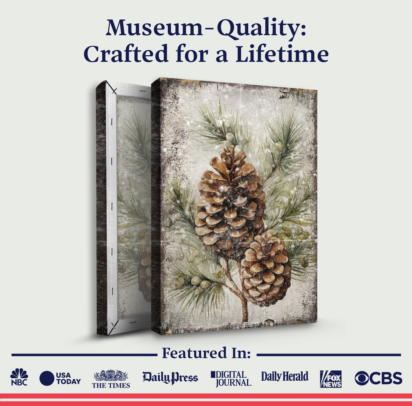Vintage Winter Pine Cone Christmas Wall Art II canvas 3‑panel crafting set by Tailored Canvases on Tampa Home & Garden Store