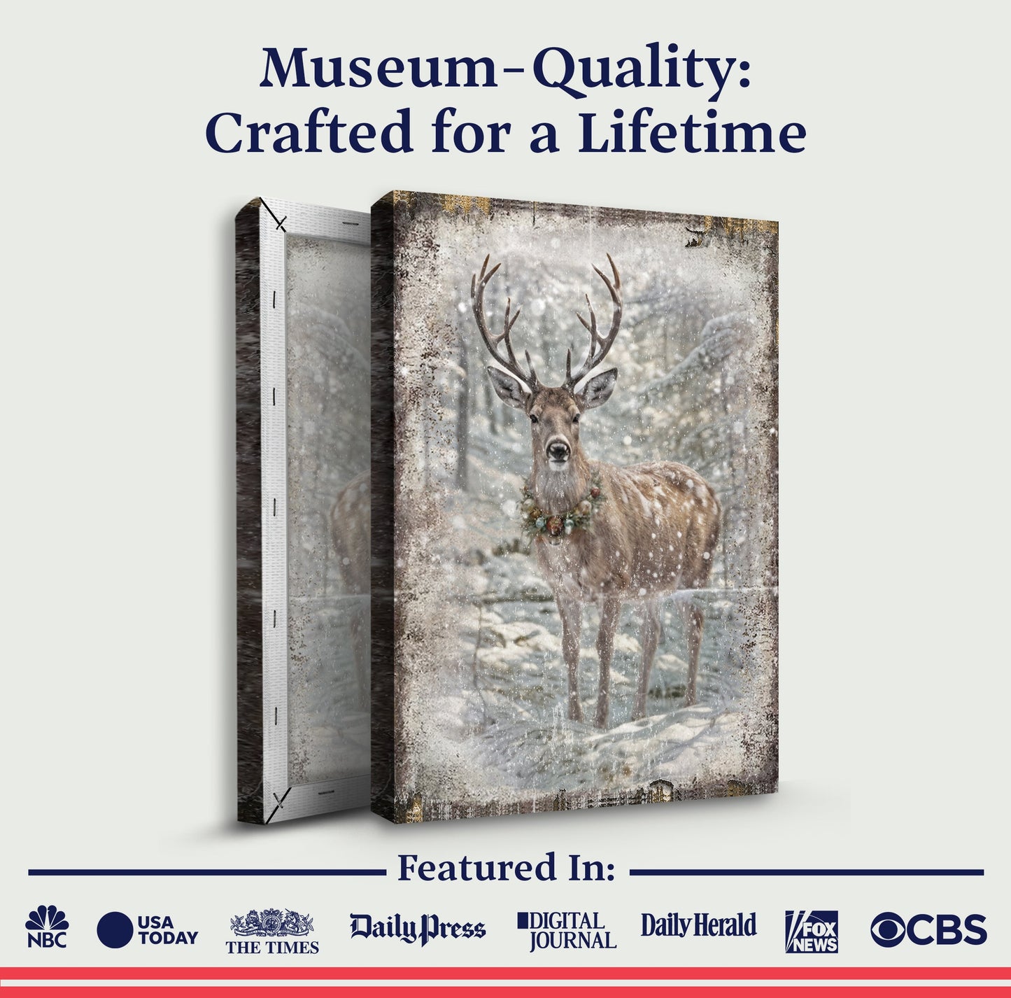 Canvas Vintage Winter Deer wall art by Tailored Canvases, deer scene canvas with snow on Tampa Home & Garden Store