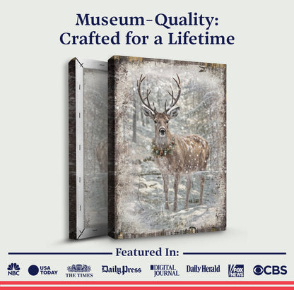 Canvas Vintage Winter Deer wall art by Tailored Canvases, deer scene canvas with snow on Tampa Home & Garden Store