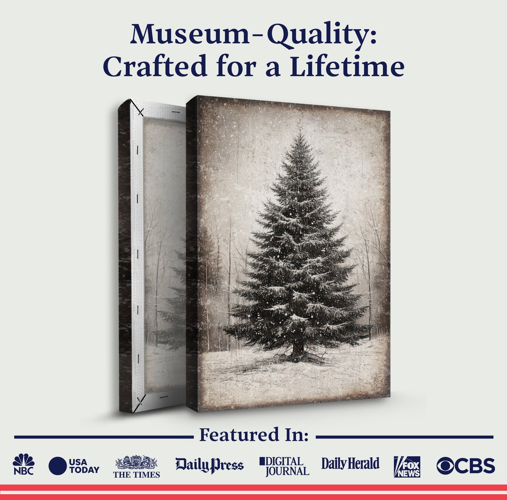 Vintage Christmas Tree Wall Art III canvas multi-panel sepia Tailored Canvases on Tampa Home & Garden Store