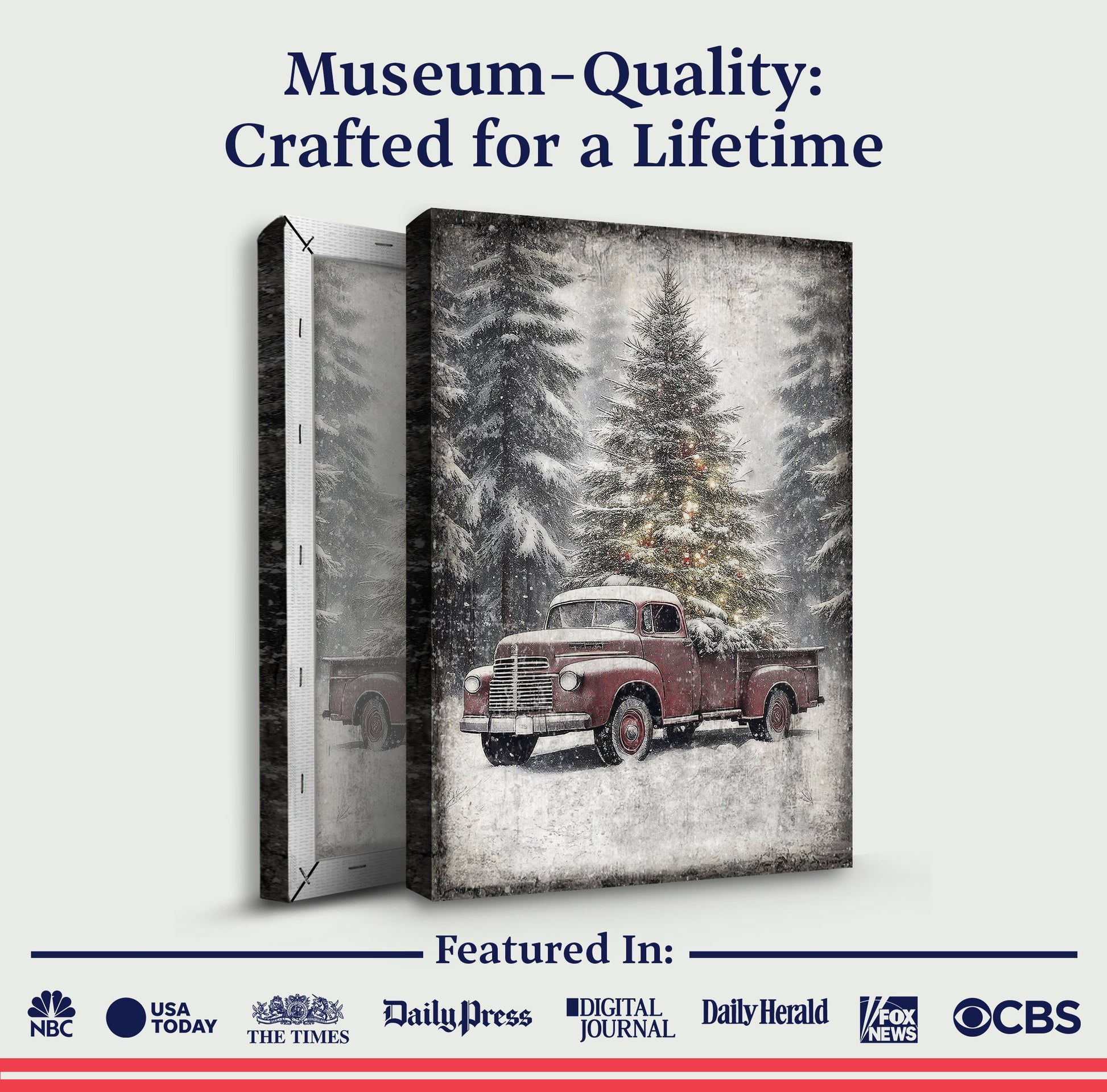 Vintage Truck With Christmas Tree Wall Art canvas triptych by Tailored Canvases; snowy forest on Tampa Home & Garden Store
