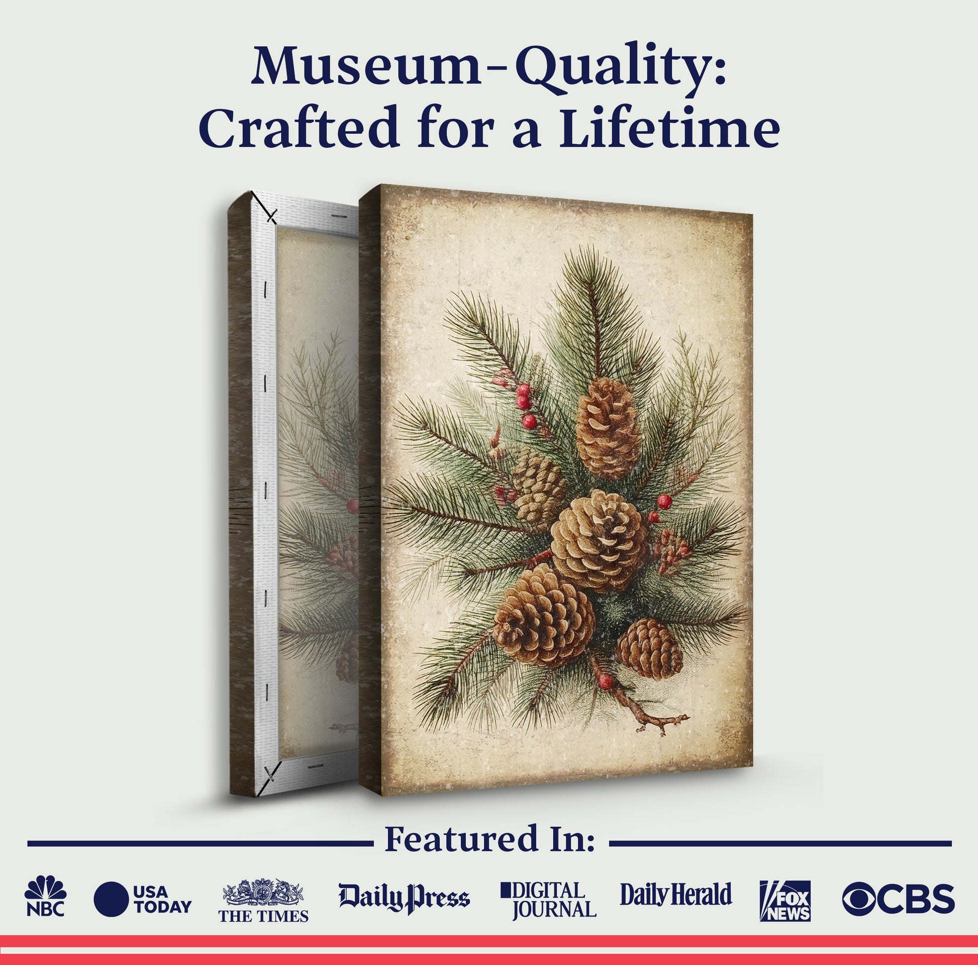 Vintage Winter Pine Cone Christmas Wall Art III canvas pinecone & pine branch design backdrop on Tampa Home & Garden Store