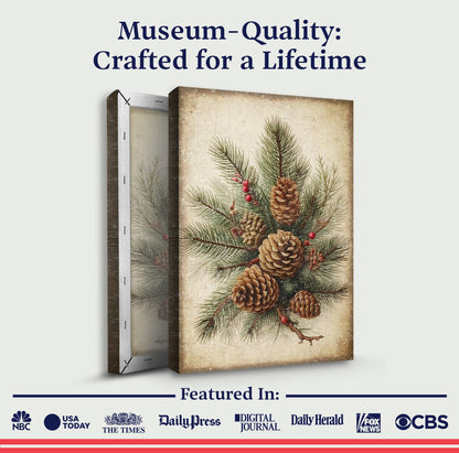 Vintage Winter Pine Cone Christmas Wall Art III canvas pinecone & pine branch design backdrop on Tampa Home & Garden Store