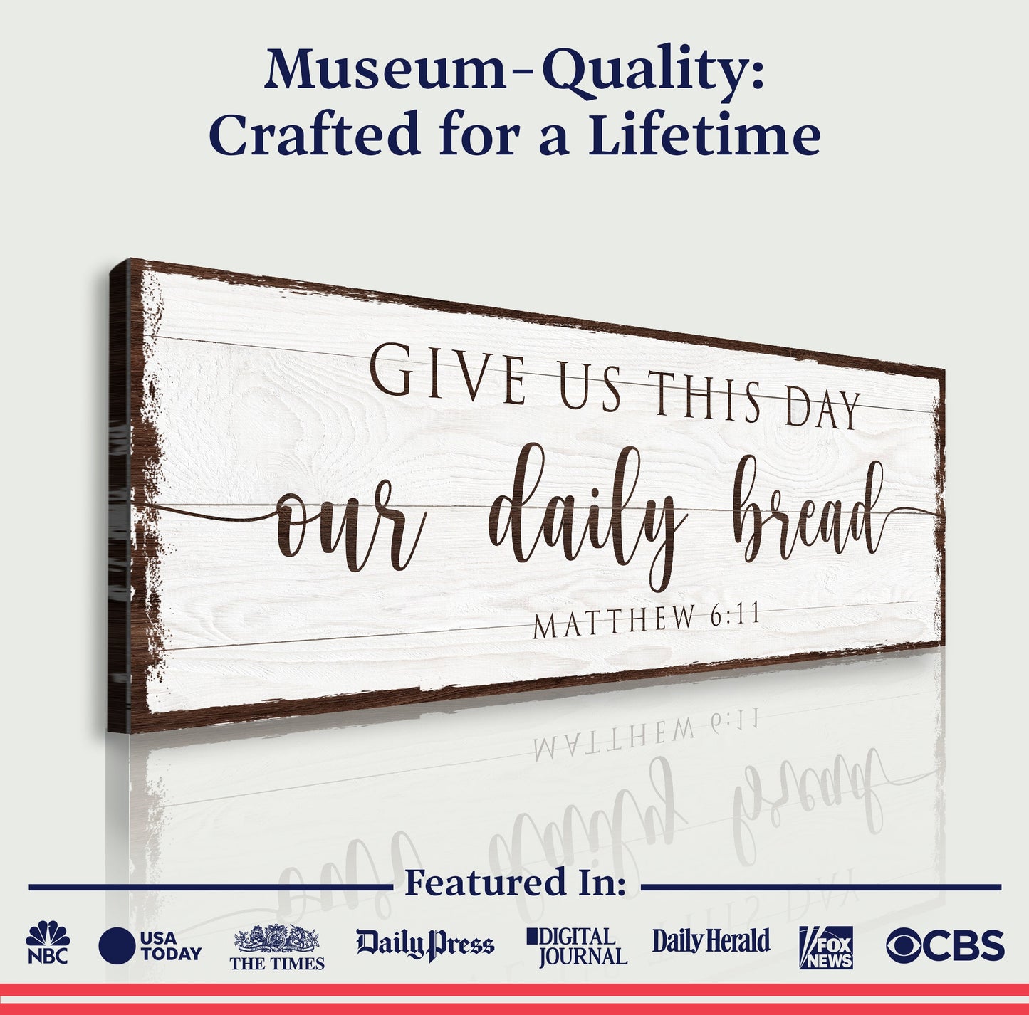 Give Us This Day Our Daily Bread Faith Sign canvas by Tailored Canvases; rustic whitewashed wood panel, crafting canvas on Tampa Home & Garden Store
