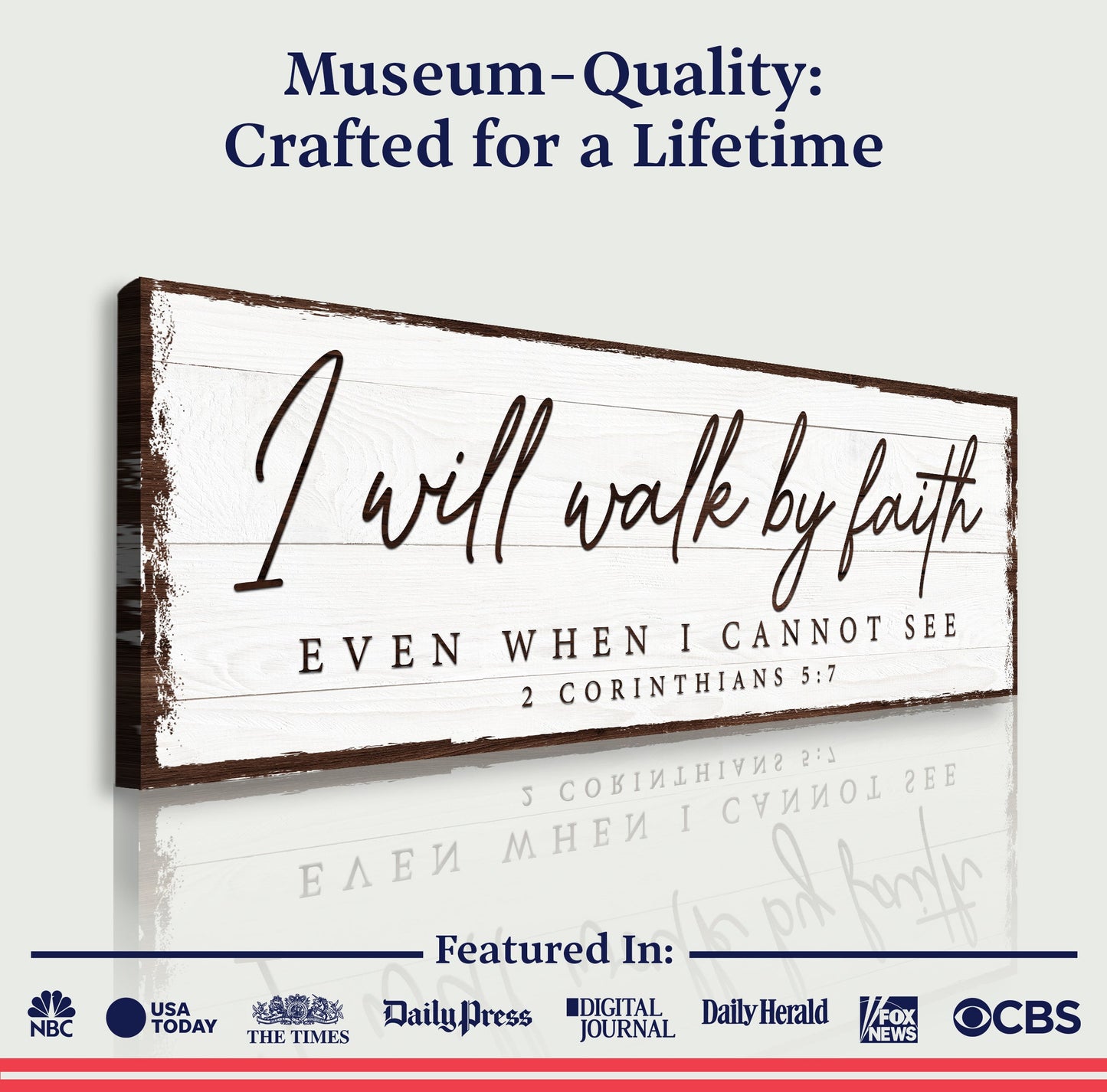 I Will Walk By Faith canvas sign with wood back and brown script Tailored Canvases on Tampa Home & Garden Store
