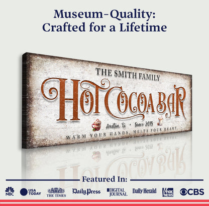Hot Chocolate Christmas Bar Sign II canvas with vintage parchment and copper lettering on Tampa Home & Garden Store