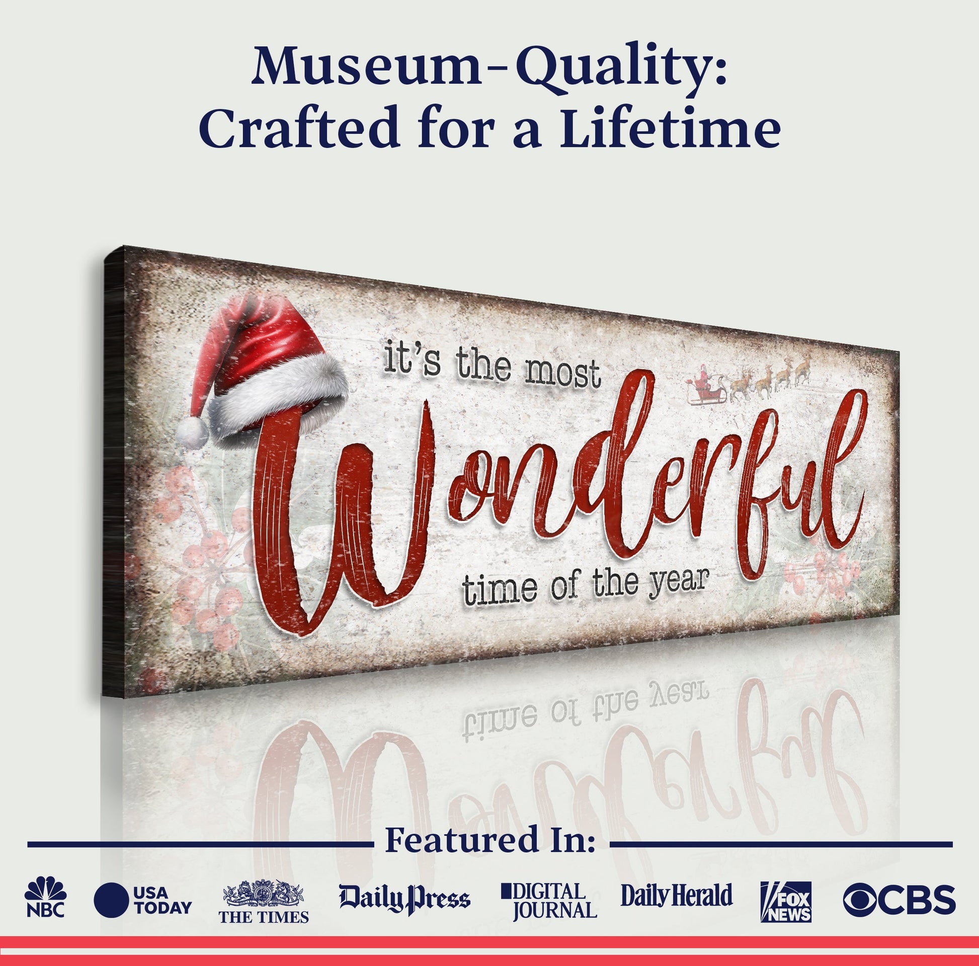 Crafting Canvas Tailored Canvases The Most Wonderful Time Of The Year with Santa hat red script on Tampa Home & Garden Store