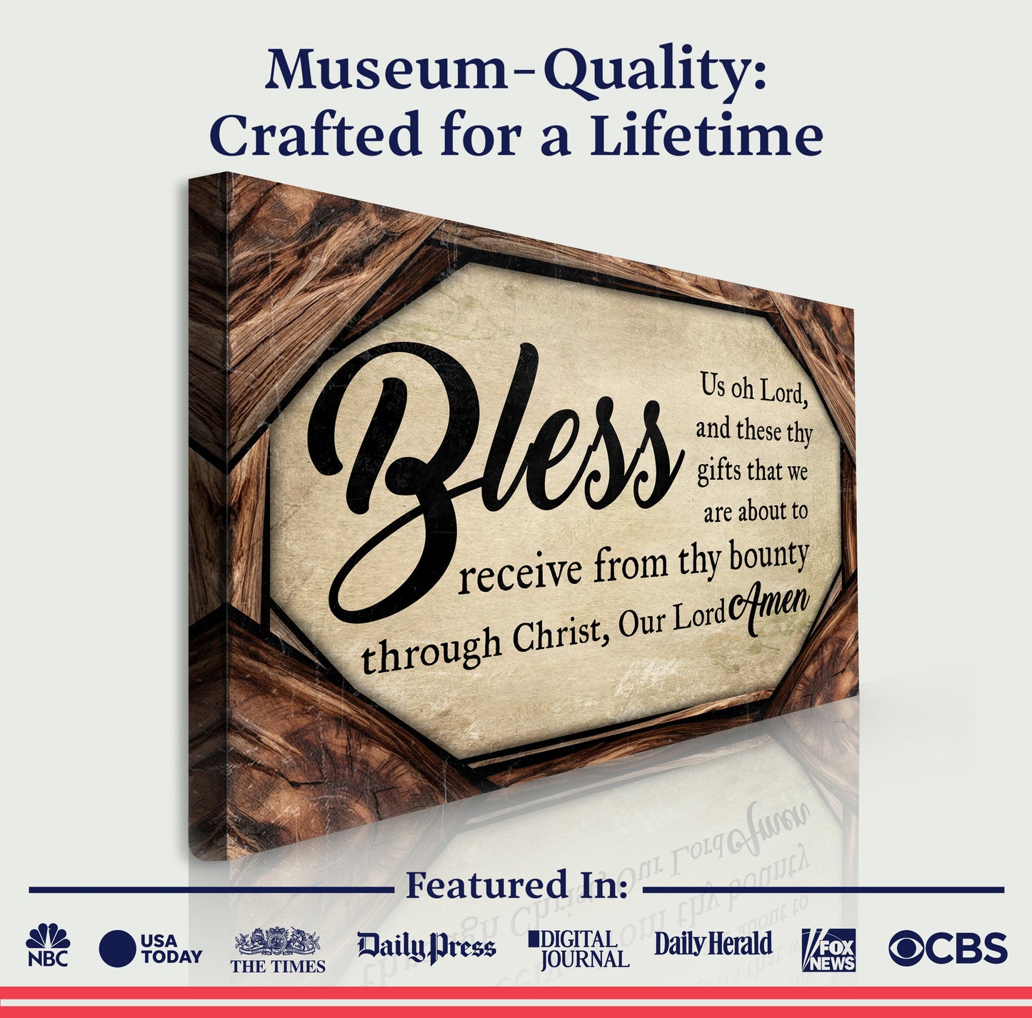 Bless Us Oh Lord Faith Sign II canvas by Tailored Canvases with rustic wood frame on Tampa Home & Garden Store