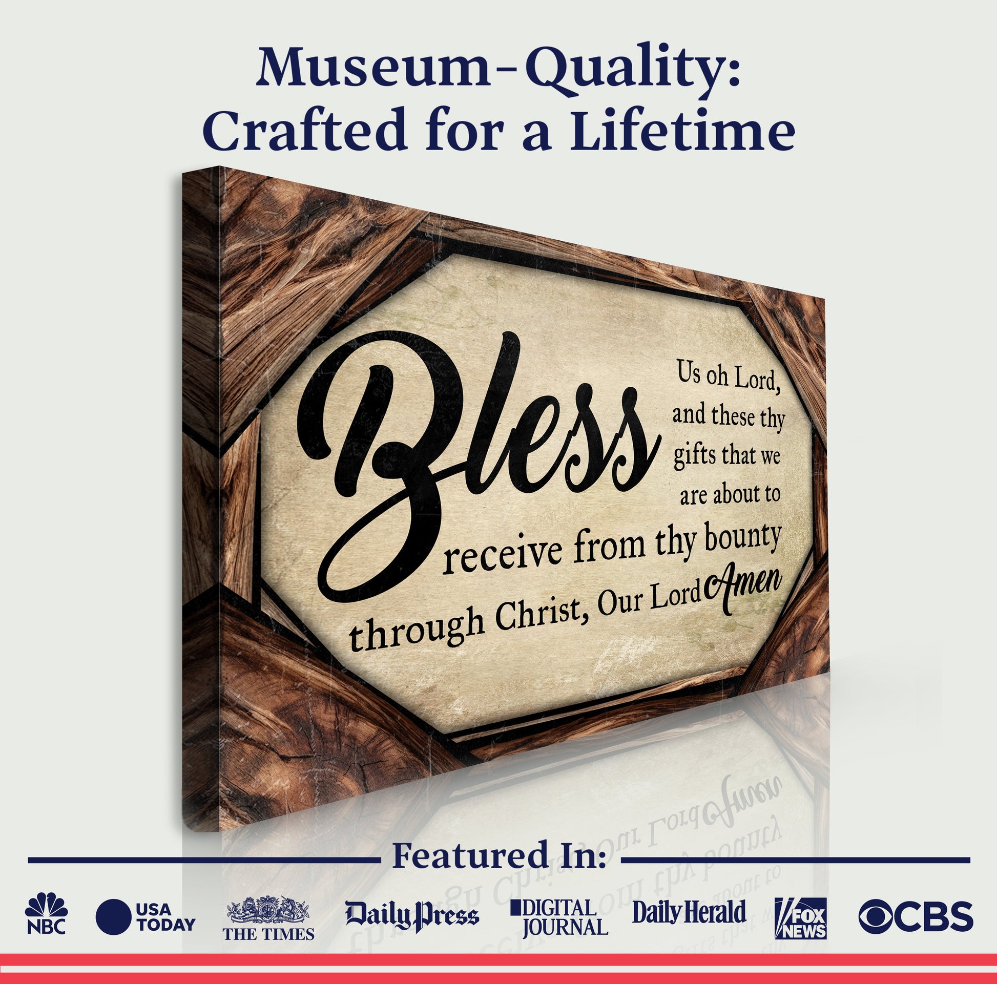 Bless Us Oh Lord Faith Sign II canvas by Tailored Canvases with rustic wood frame on Tampa Home & Garden Store