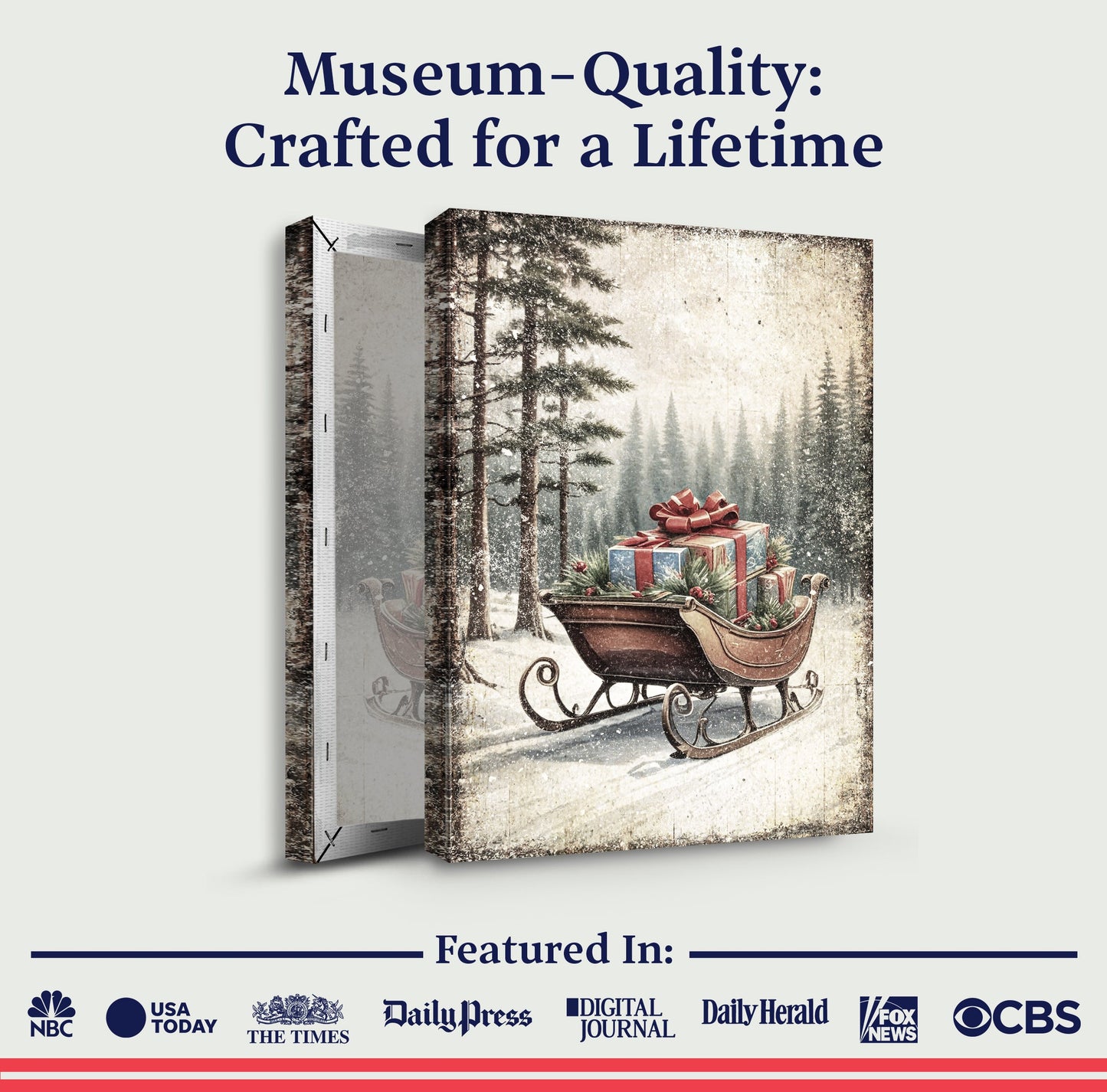 3-panel Vintage Christmas Sleigh Sled Wall Art III canvas by Tailored Canvases with gifts on Tampa Home & Garden Store