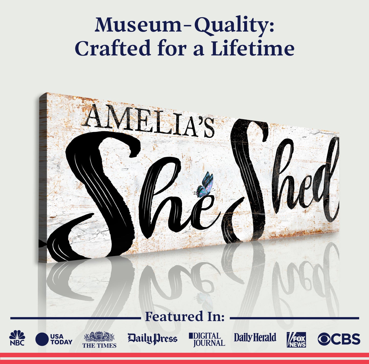 Personalized She Shed Sign VIII canvas by Tailored Canvases; board with Welcome script on Tampa Home & Garden Store