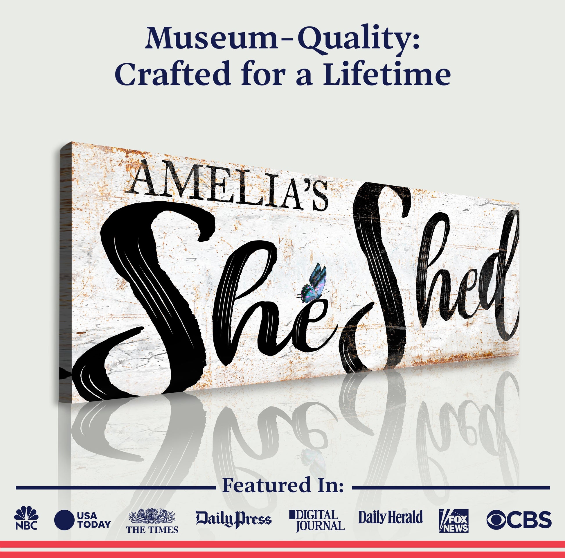 Personalized She Shed Sign VIII canvas by Tailored Canvases; board with Welcome script on Tampa Home & Garden Store