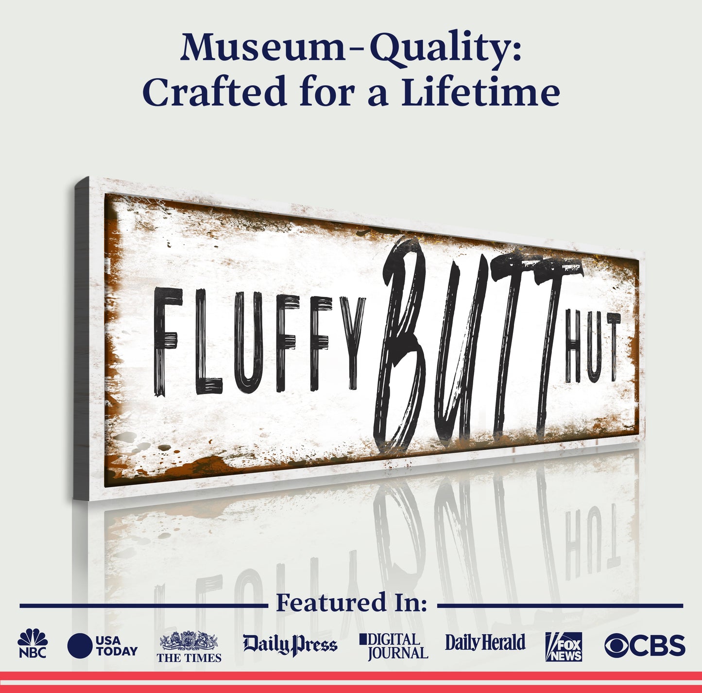 Fluffy Butt Hut Chicken Coop Sign canvas by Tailored Canvases with rustic distressed print on Tampa Home & Garden Store