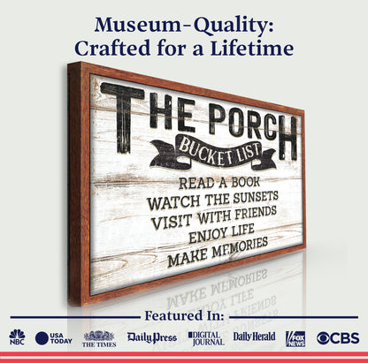 The Porch Bucket Sign canvas wall art with rustic wood frame by Tailored Canvases on Tampa Home & Garden Store